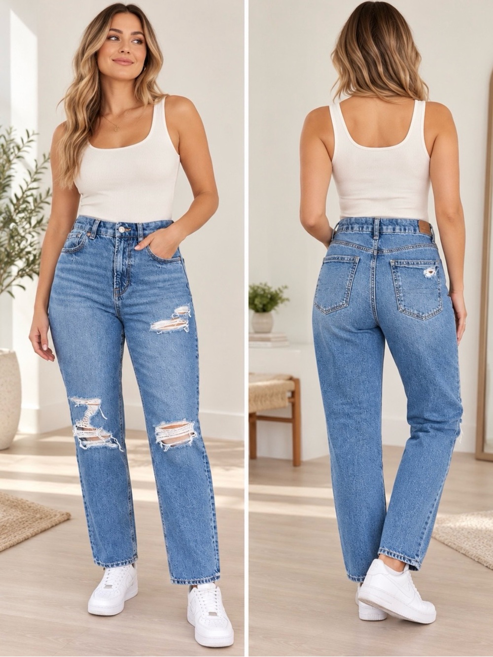 American Eagle Size 8R Curvy Mom Jeans | High Rise Distressed